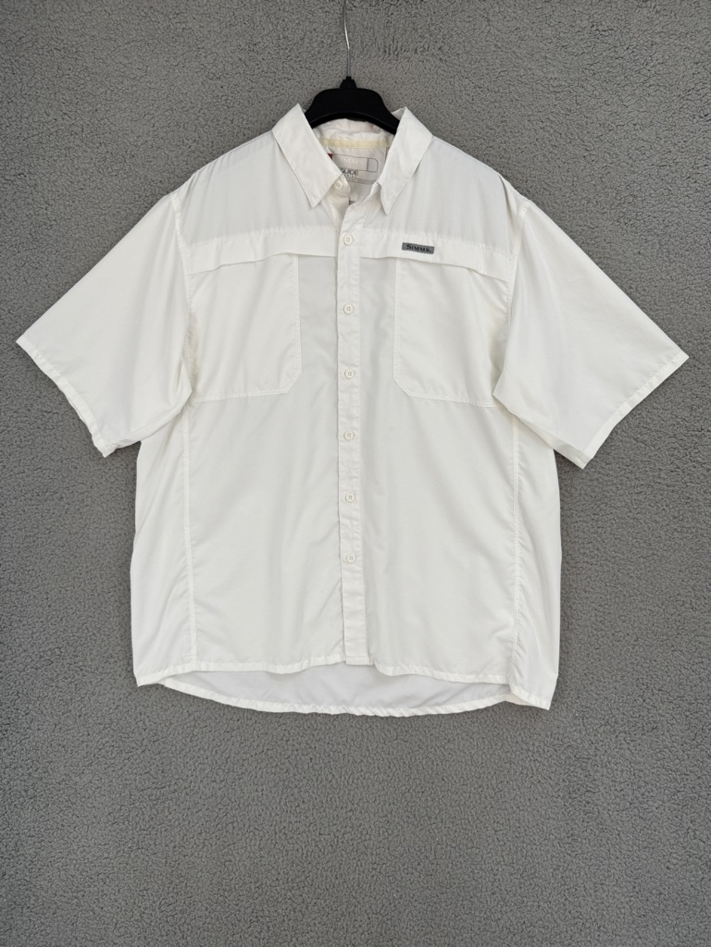 Simms fishing shirt mens XLT short sleeve button down White chest pocket outdoor